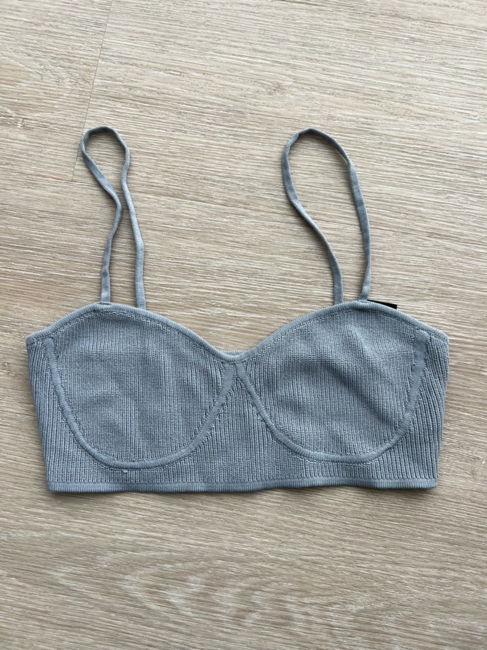 Zara Gray Ribbed Bralette with Adjustable Straps Summer Festival Women’s Small